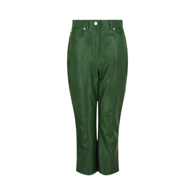 Pre-owned Ferragamo Cropped Leather Straight-leg Pants 'dark Green' | Women's Size 42