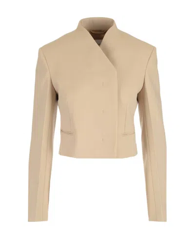 Ferragamo Asymmetric Fitted Blazer In Beige