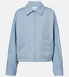 Ferragamo Cropped Wool, Silk, And Linen Blouson In Blue
