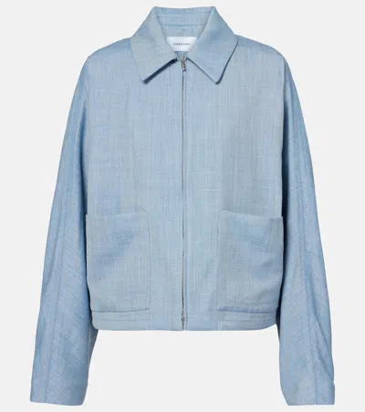 Ferragamo Cropped Wool, Silk, And Linen Blouson In Blue