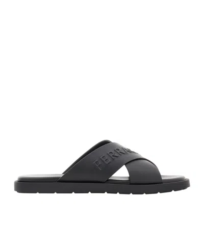 Ferragamo Cross-strap Slippers In Black