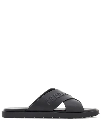 Ferragamo Cross-strap Slippers In Black