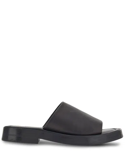 Ferragamo Crossover-strap Leather Slides In Black