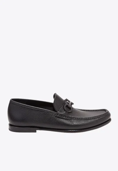 FERRAGAMO CROWN GANCINI PLAQUE LEATHER LOAFERS