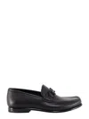 Ferragamo Crown Leather Loafer With Gancini Detail In Black