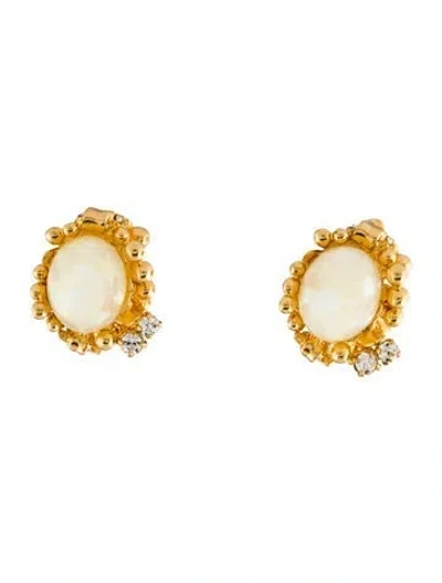 Pre-owned Ferragamo Crystal & Resin Clip-on Earrings In White