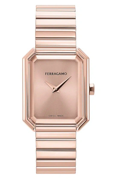 Ferragamo Crystal Bracelet Watch, 27mm X 34mm In Ip Rose Gold