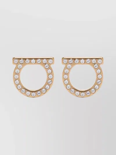 Ferragamo Crystal Circle Glass Earrings In Gold