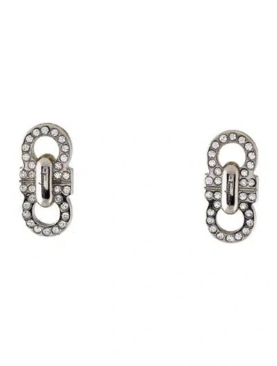 Pre-owned Ferragamo Crystal Double Gancini Stud Earrings In Multi