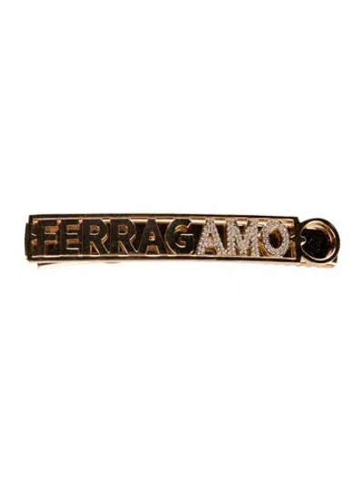 Pre-owned Ferragamo Crystal Embellished Alligator Hair Clip In Gold
