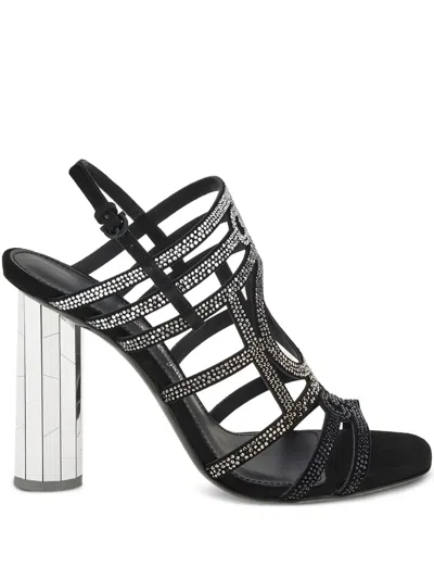 Ferragamo Crystal-embellished Block-heel Sandals In Black