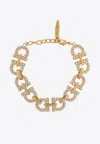 Ferragamo Crystal Embellished Chunky Gancini Bracelet In Gold