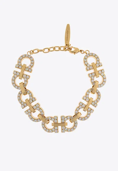 Ferragamo Crystal Embellished Chunky Gancini Bracelet In Gold