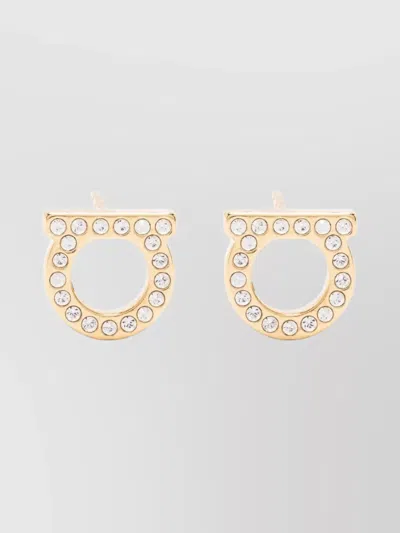 Ferragamo Crystal Embellished Circular Stud Earrings In Gold