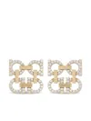 Ferragamo Crystal Embellished Four Gancini Clip On Earrings In Gold