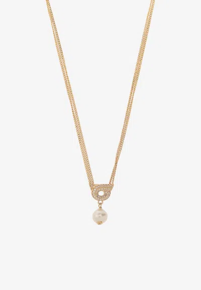 Ferragamo Gancio Faux Pearl Collar Necklace In Gold