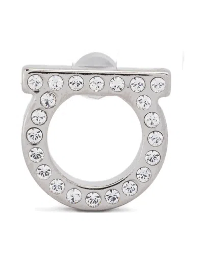 Ferragamo Crystal-embellished Gancini Earrings In Metallic