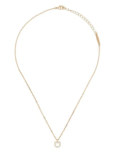 Ferragamo Crystal-embellished Gancini Necklace In Silver