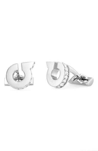 Ferragamo Crystal Embellished Gancio Cuff Links In Neutral