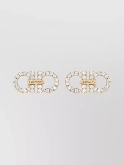 Ferragamo Crystal Embellished Gold Stud Earrings