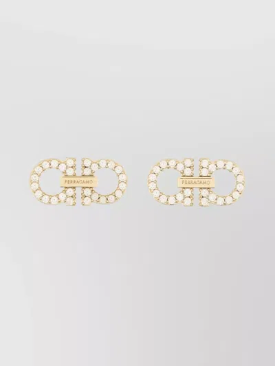 Ferragamo Crystal Embellished Gold Tone Stud Earrings