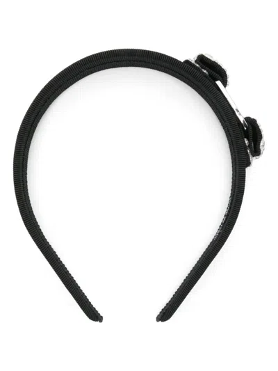Ferragamo Black Headband With Bow And Logo Plaque