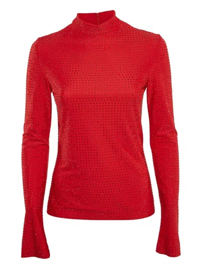 Pre-owned Ferragamo Crystal-embellished High-neck Top In Red