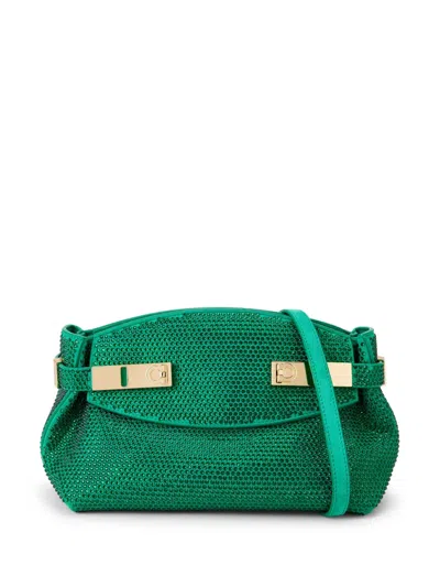 Ferragamo Crystal-embellished Leather Clutch In Green