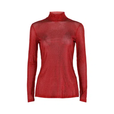 Pre-owned Ferragamo Crystal Embellished Long-sleeve Top 'red' | Women's Size S