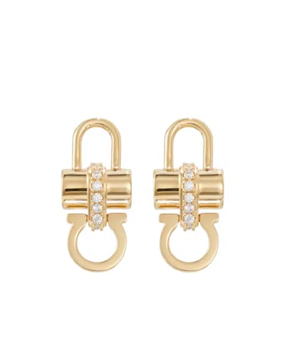 FERRAGAMO CRYSTAL EMBELLISHED PADLOCK EARRINGS