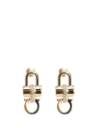 Ferragamo Crystal Embellished Padlock Earrings In Gold