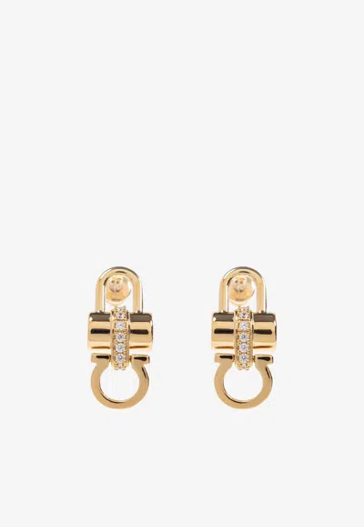 Ferragamo Crystal Embellished Padlock Earrings In Gold