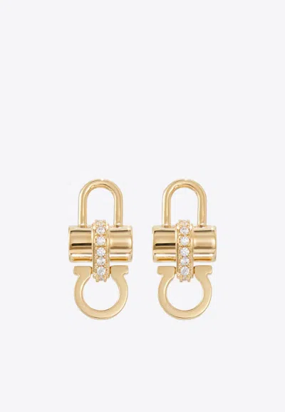 Ferragamo Crystal Embellished Padlock Stud Earrings In Gold