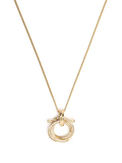 Ferragamo Crystal-embellished Pendant Necklace In Gold