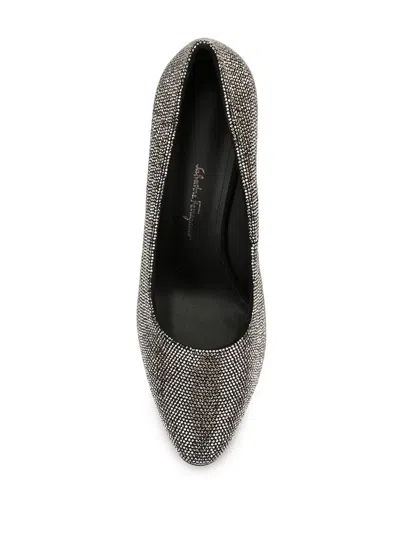 Ferragamo Crystal-embellished Pumps In Grey