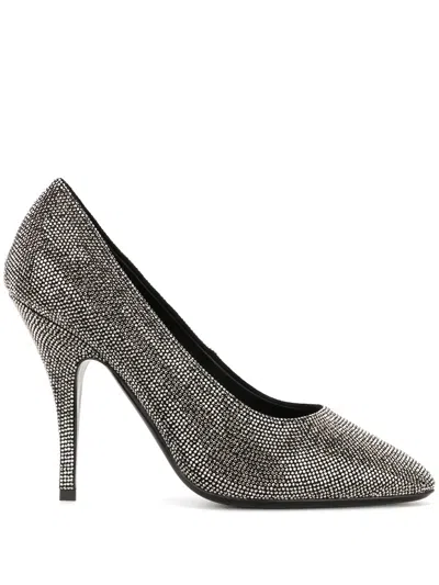 Ferragamo Crystal-embellished Pumps In Grey