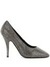 Ferragamo Silver Satin Crystal Embellished Pointed Toe Pumps In Grey