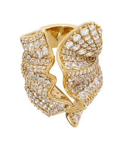 Ferragamo Crystal-embellished Ruffled Ring In Gold