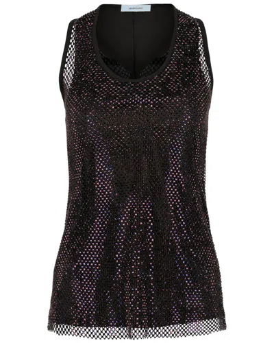 Ferragamo Crystal Embellished Silk-lined Mesh Tank Top In Multi