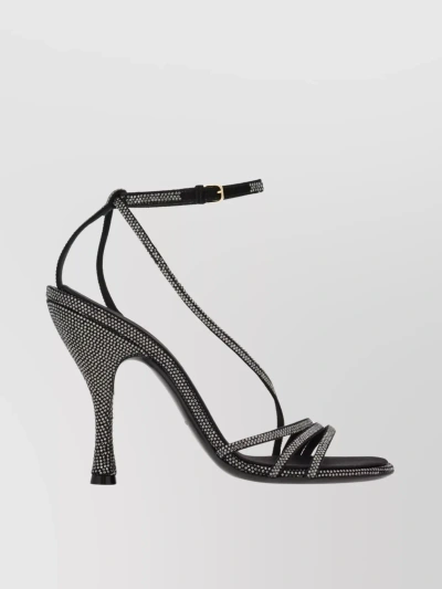 Ferragamo Crystal Embellished Strappy Heeled Sandals In Black
