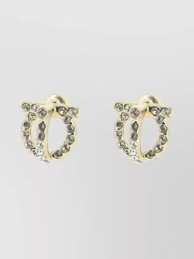 Ferragamo Crystal Embellished Stud Earrings In Gold