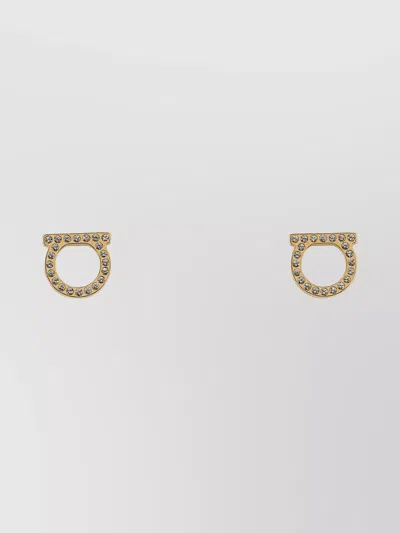 Ferragamo Crystal Embellished Stud Earrings In Gold