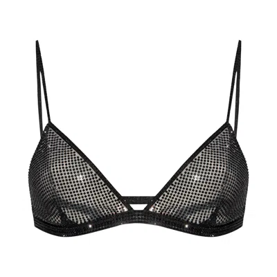 Pre-owned Ferragamo Crystal Embellished Triangle Bralette 'black' | Women's Size M