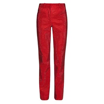 Ferragamo Crystal Embellished Trousers In Red