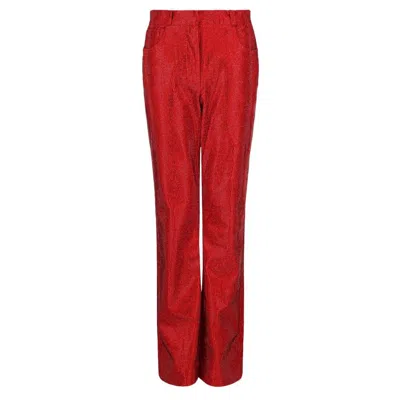 Ferragamo Crystal Embellished Trousers In Red