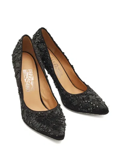 Pre-owned Ferragamo Crystal-emellishment Pumps In Black