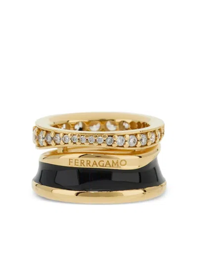 Ferragamo Crystal Enamel Band Ring In Gold