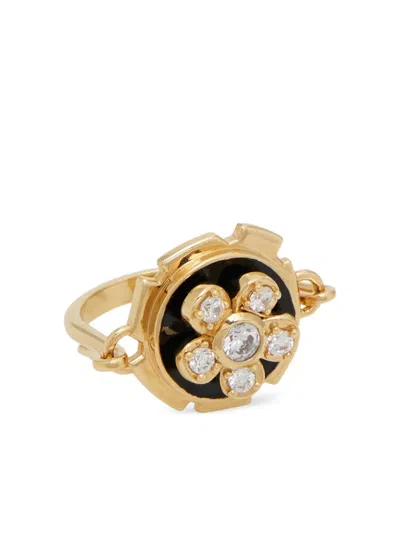 Ferragamo Crystal Flower Ring In Black