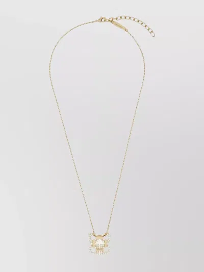 Ferragamo Crystal Four Gancini Pendant Necklace In Neutral