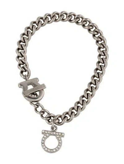 Pre-owned Ferragamo Crystal Gancini Charm Link Bracelet, 6.75" In Multicolor